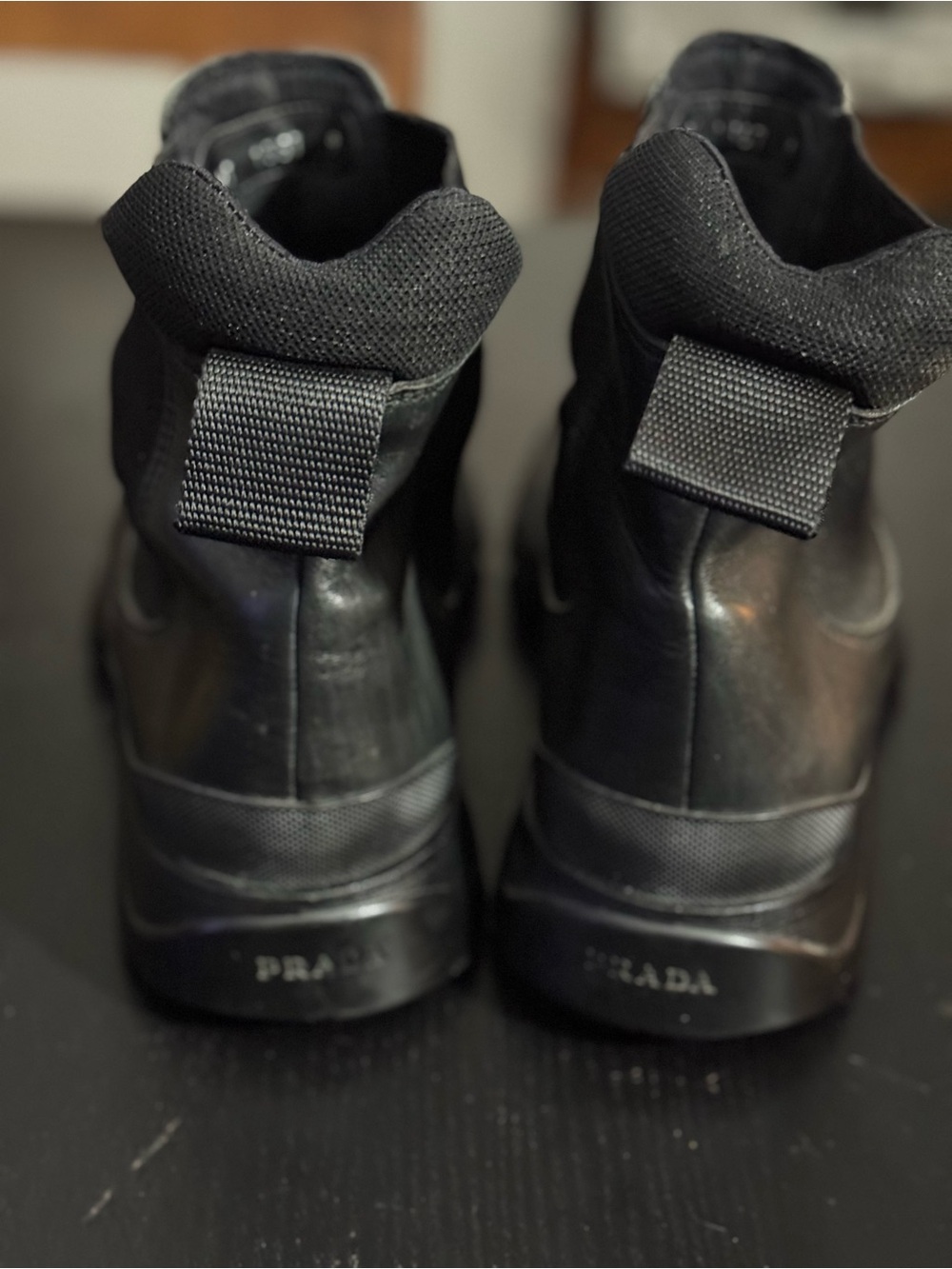 Prada Men’s Size 9 Black Leather Boots, Chelsea, Chunky Lug Sole - Picture 4 of 13